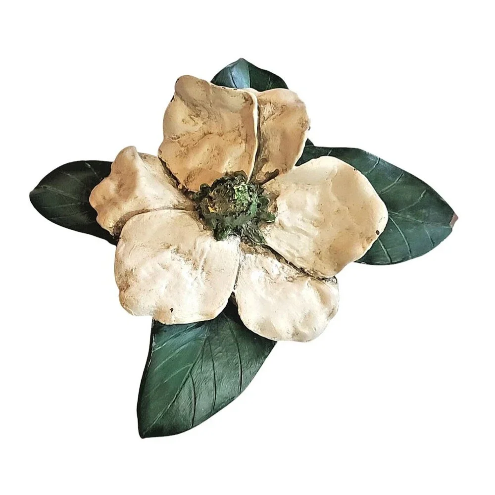 Vintage Ceramic Magnolia Flower Centerpiece Hand Painted 1970's
